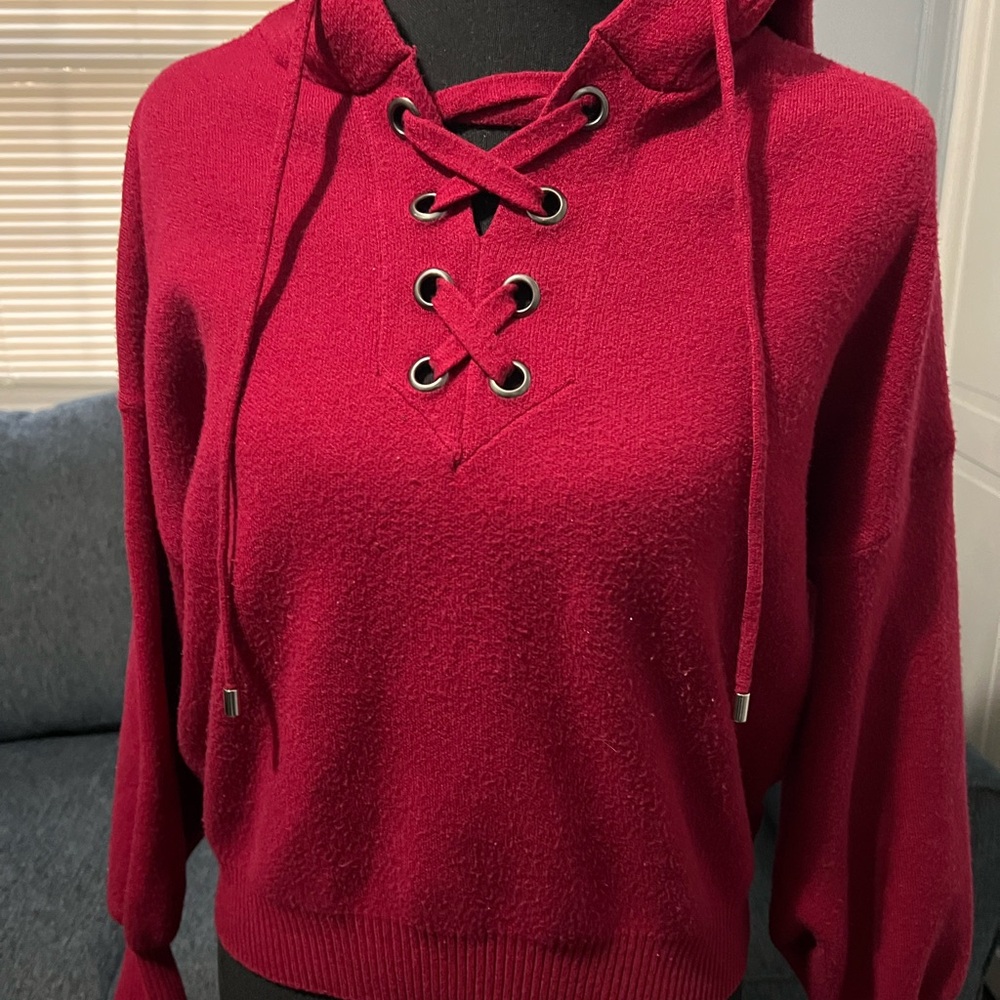 Chic Lace-Up Red Hoodie